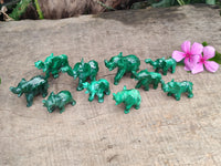 Hand Made Mini Flower Banded Malachite Elephant Carvings x 12 From Congo