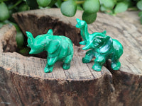 Hand Made Mini Flower Banded Malachite Elephant Carvings x 12 From Congo