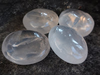 Polished Girasol Pearl Quartz Palm Stones x 24 From Ambatondrazaka, Madagascar