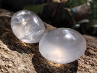 Polished Girasol Pearl Quartz Palm Stones x 24 From Ambatondrazaka, Madagascar