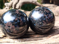 Polished Rare Iolite Spheres with Pink Feldspar Spots x 2 From Madagascar