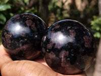 Polished Rare Iolite Spheres with Pink Feldspar Spots x 2 From Madagascar