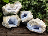 Natural Blue Lace Agate Geode Specimens x 4 From Nsanje, Malawi