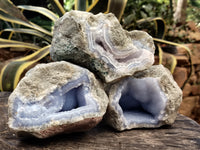 Natural Blue Lace Agate Geode Specimens x 4 From Nsanje, Malawi