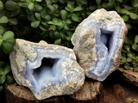 Natural Blue Lace Agate Geode Specimens x 4 From Nsanje, Malawi