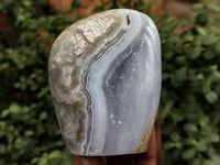 Polished Blue Lace Agate Standing Geodes x 4 From Nsanje, Malawi