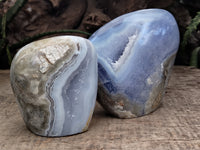 Polished Blue Lace Agate Standing Geodes x 4 From Nsanje, Malawi