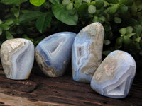 Polished Blue Lace Agate Standing Geodes x 4 From Nsanje, Malawi