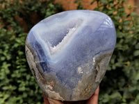 Polished Blue Lace Agate Standing Geodes x 4 From Nsanje, Malawi