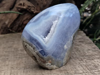 Polished Blue Lace Agate Standing Geodes x 4 From Nsanje, Malawi