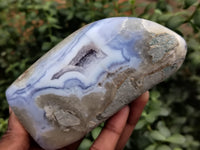 Polished Blue Lace Agate Standing Geodes x 4 From Nsanje, Malawi