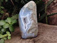 Polished Blue Lace Agate Standing Geodes x 4 From Nsanje, Malawi