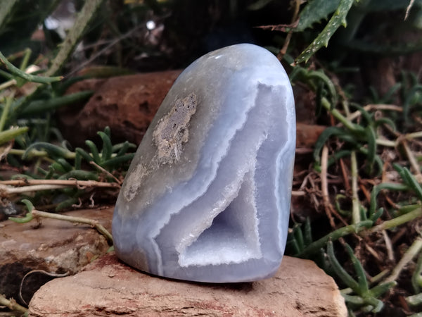 Polished Blue Lace Agate Standing Geodes x 4 From Nsanje, Malawi