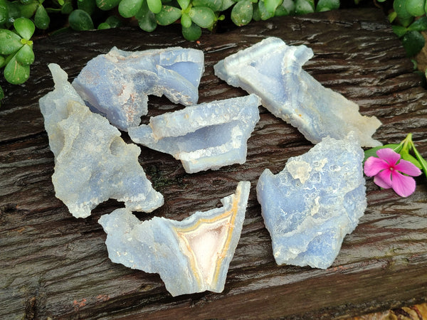 Natural Etched Blue Chalcedony Specimens x 6 From Nsanje, Malawi