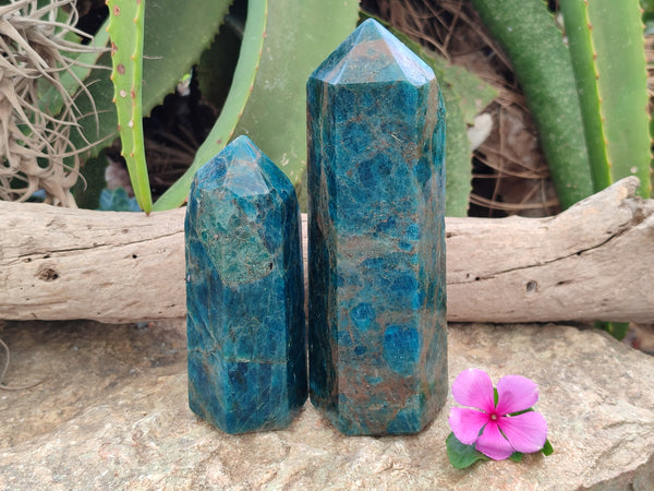 Polished Blue Apatite Points x 2 From Betroka, Madagascar