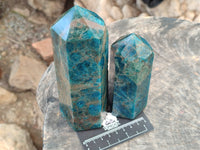 Polished Blue Apatite Points x 2 From Betroka, Madagascar