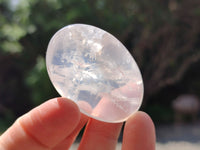 Polished Girasol Pearl Quartz Palm Stones x 24 From Ambatondrazaka, Madagascar