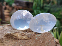 Polished Girasol Pearl Quartz Palm Stones x 24 From Ambatondrazaka, Madagascar