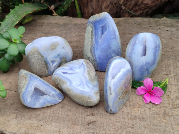 Polished Blue Lace Agate Geodes x 6 From Nsanje, Malawi