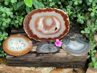 Polished Banded Agate Gemstone Slices x 4 From Madagascar