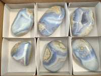 Polished Blue Lace Agate Geodes x 6 From Nsanje, Malawi