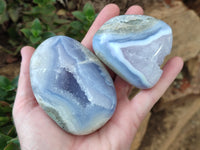 Polished Blue Lace Agate Geodes x 6 From Nsanje, Malawi