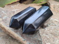 Polished Black Basalt Double Terminated Points x 6 From Antsirabe, Madagascar