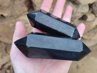 Polished Black Basalt Double Terminated Points x 6 From Antsirabe, Madagascar