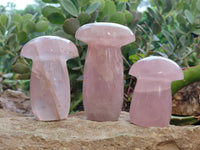 Polished Rose Quartz Mushrooms x 3 From Ambatondrazaka, Madagascar