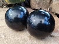 Polished Black Basalt Spheres x 3 From Antsirabe, Madagascar