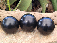 Polished Black Basalt Spheres x 3 From Antsirabe, Madagascar