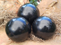 Polished Black Basalt Spheres x 3 From Antsirabe, Madagascar