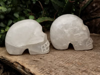 Polished Frosted Quartz Skull Carvings x 2 From Madagascar