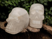 Polished Frosted Quartz Skull Carvings x 2 From Madagascar