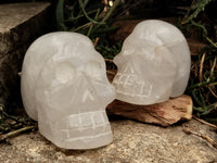 Polished Frosted Quartz Skull Carvings x 2 From Madagascar