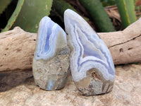 Polished Blue Lace Agate Geode Standing Free Forms x 6 From Nsanje, Malawi