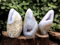 Polished Blue Lace Agate Geode Standing Free Forms x 6 From Nsanje, Malawi