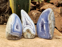 Polished Blue Lace Agate Geode Standing Free Forms x 6 From Nsanje, Malawi