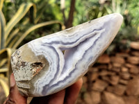 Polished Blue Lace Agate Geode Standing Free Forms x 6 From Nsanje, Malawi