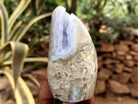 Polished Blue Lace Agate Geode Standing Free Forms x 6 From Nsanje, Malawi