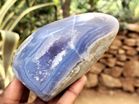 Polished Blue Lace Agate Geode Standing Free Forms x 6 From Nsanje, Malawi