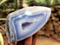 Polished Blue Lace Agate Geode Standing Free Forms x 6 From Nsanje, Malawi