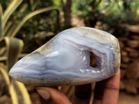 Polished Blue Lace Agate Geode Standing Free Forms x 6 From Nsanje, Malawi