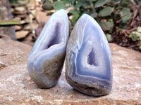 Polished Blue Lace Agate Geode Standing Free Forms x 6 From Nsanje, Malawi