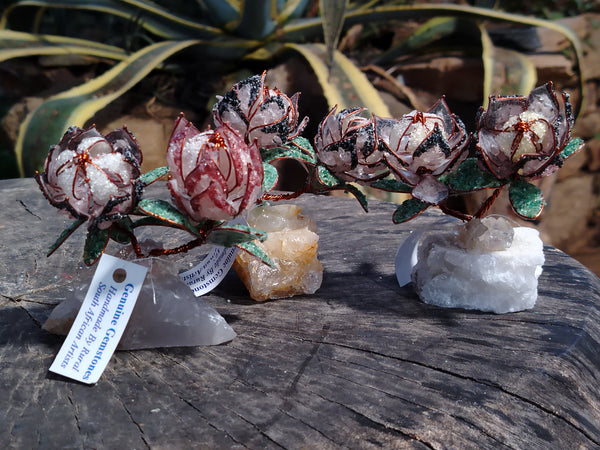 Hand Made Gemstone Protea Flower Trees x 3 From South Africa