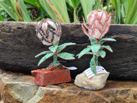 Hand Made Gemstone Protea Flower Trees x 3 From South Africa