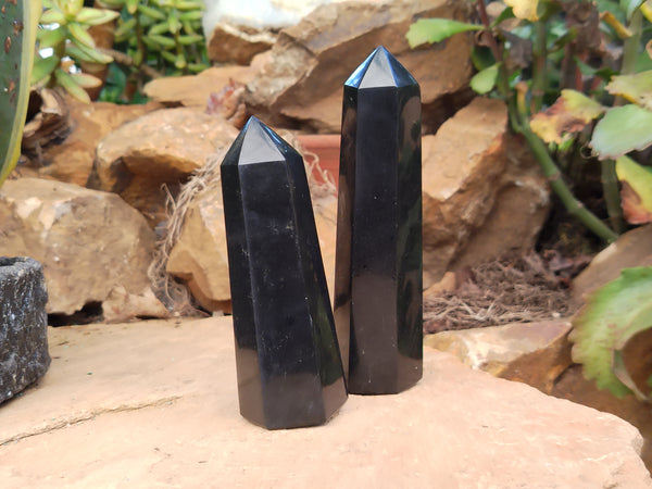 Polished Black Basalt Points x 6 From Antsirabe, Madagascar