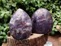 Polished Lepidolite with Pink Rubellite Standing Free Forms x 3 From Madagascar