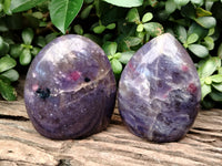 Polished Lepidolite with Pink Rubellite Standing Free Forms x 3 From Madagascar