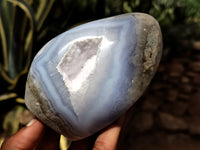 Polished Blue Lace Agate Geodes x 3 From Nsanje, Malawi